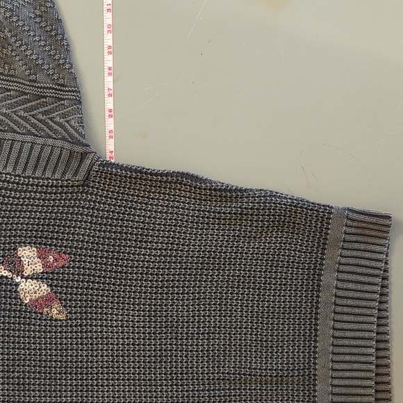 Maude Vivante Sweater Knit Sequins Rhinestones Gray size Large 100% Cotton - Picture 9 of 10